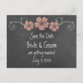 Wild Peach Rose Chalkboard Save the Date Postkarte (Vorderseite)