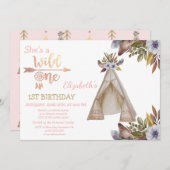 Wild, Pfeile, Zelt, Blume, Boho Birthday Einladung (Vorne/Hinten)