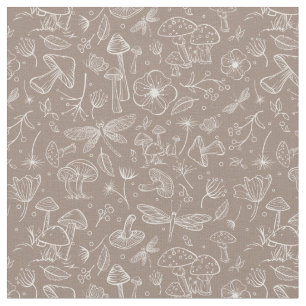 Wild Pilz Botanische Drucksubstanz in Taupe Stoff
