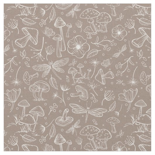 Wild Pilz Botanische Drucksubstanz in Taupe Stoff (Nahaufnahme)