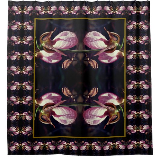 Wild Pink Lady Slipper Orchid Abstrakt Duschvorhang (Vorderseite)