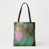 Wild Pink Lady Slipper Orchid And Evergreens Tasche (Vorderseite)