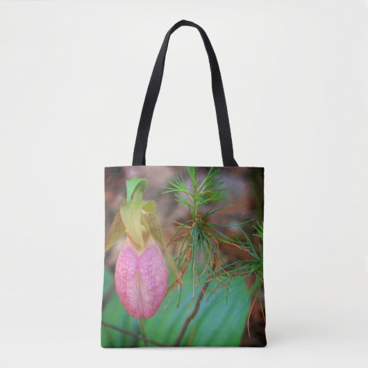 Wild Pink Lady Slipper Orchid And Evergreens Tasche (Vorderseite)