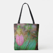 Wild Pink Lady Slipper Orchid And Evergreens Tasche (Rückseite)