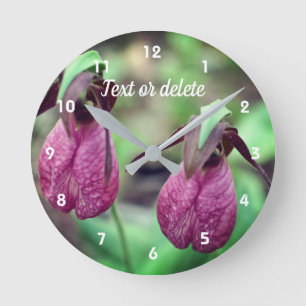 Wild Pink Lady Slipper Orchid Flower Pair 2 Runde Wanduhr