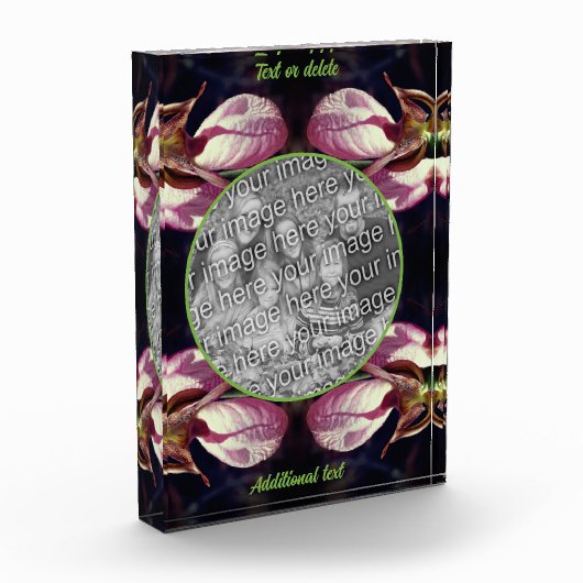 Wild Pink Lady Slipper Orchid Fügen Sie Ihre eigen Fotoblock (Links)