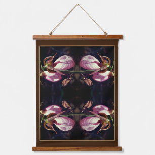 Wild Pink Lady Slipper Orchid Pair Abstrakt Wandteppich Mit Holzrahmen