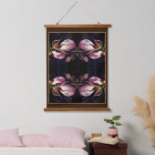 Wild Pink Lady Slipper Orchid Pair Abstrakt Wandteppich Mit Holzrahmen (Schlafzimmer)