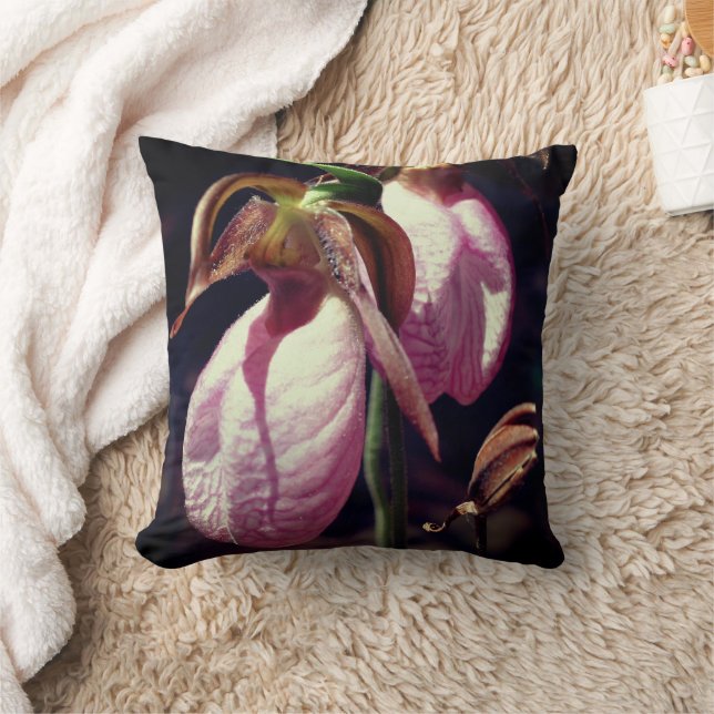 Wild Pink Lady Slipper Orchid Pair Nah Kissen (Decke)