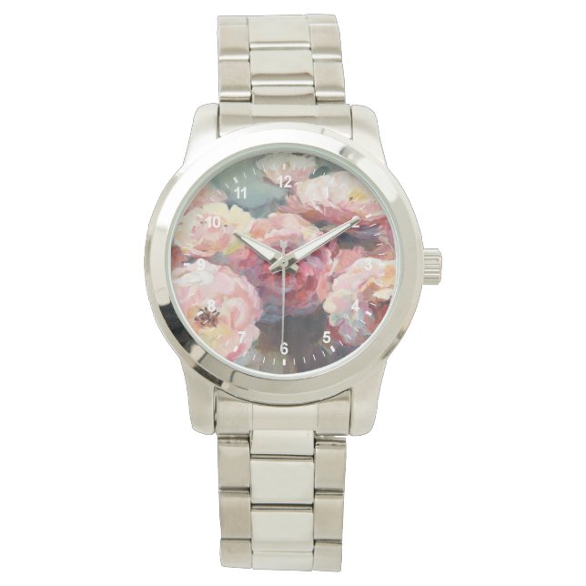 Wild Pink Roses Armbanduhr (Vorderseite)