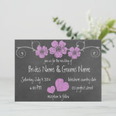 Wild Pink Roses Chalkboard Hochzeit Einladung (Stehend Vorderseite)