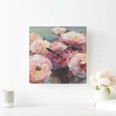 Wild Pink Roses Quadratische Wanduhr (Zuhause)