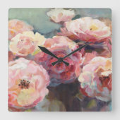 Wild Pink Roses Quadratische Wanduhr (Vorderseite)
