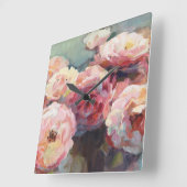 Wild Pink Roses Quadratische Wanduhr (Winkel)