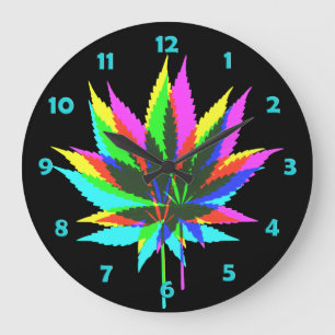 Wild Plant Leafs - neon colored + your ideas Große Wanduhr