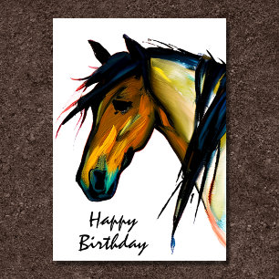Wild Pony   Watercolor Horse Happy Birthday Karte
