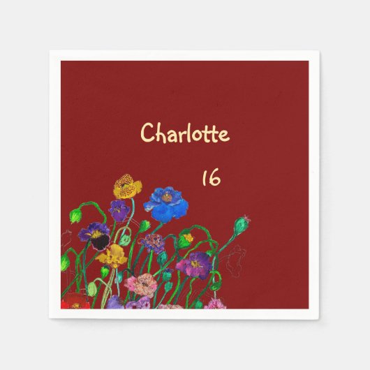 Wild Poppy Deep Red & Butter Yellow Birthday Serviette (Vorderseite)