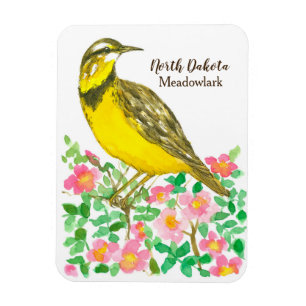 Wild Prairie Rose Meadowlark North Dakota Magnet