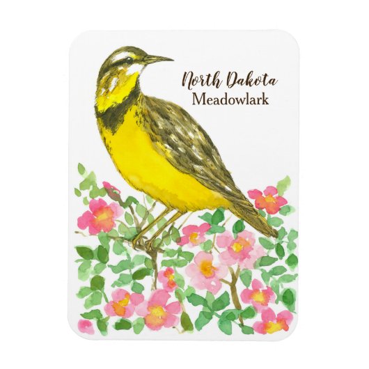 Wild Prairie Rose Meadowlark North Dakota Magnet (Vertikal)