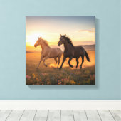 Wild Prairie Run – Horses at Sunset Wall Art Leinwanddruck (Insitu (Holzboden))
