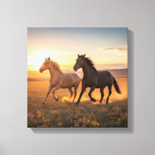 Wild Prairie Run – Horses at Sunset Wall Art Leinwanddruck (Vorderseite)
