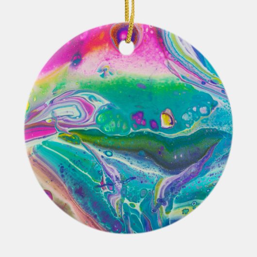 Wild Psychedelic Acrylic Pour Art Keramik Ornament (Vorne)