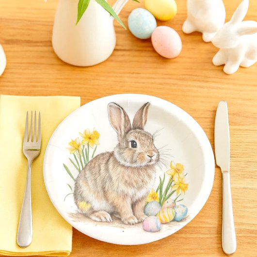 Wild Rabbit Easter Eggs and Daffodil Flowers  Pappteller
