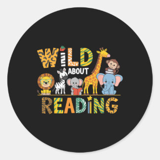 Wild Reading Kid liebt wilde Tierbücher zurück Runder Aufkleber