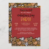 Wild Red Animal Print Heart Galentine's Day Party Einladung (Vorne/Hinten)