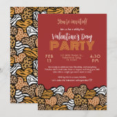 Wild Red Animal Print Heart Valentine's Day Party Einladung (Vorne/Hinten)
