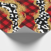 Wild Red Buffalo Kariert Leopard Weihnachten Geschenkpapier (Ecke)