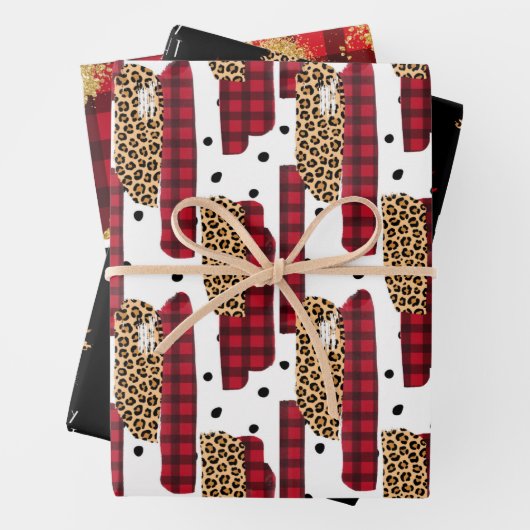 Wild Red Buffalo Kariert Leopard Weihnachten Geschenkpapier Set (Beispiel)