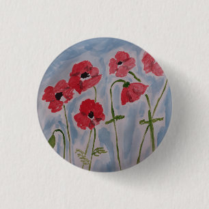 Wild Red Poppies Button