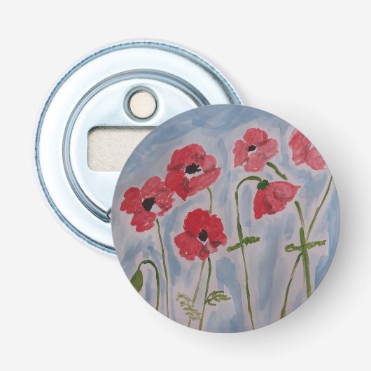 Wild Red Poppies Button Flaschenöffner (Vorderseite)
