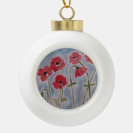 Wild Red Poppies Keramik Kugel-Ornament