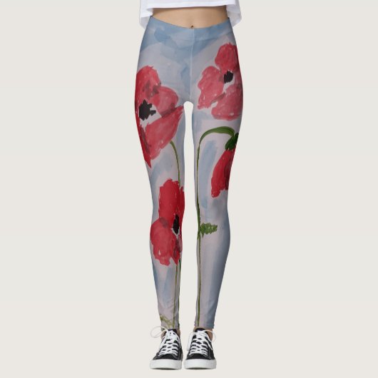 Wild Red Poppies Leggings (Vorderseite)