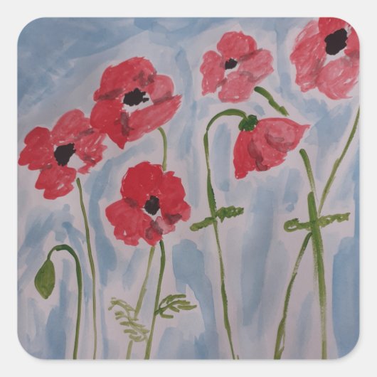 Wild Red Poppies Quadratischer Aufkleber (Vorderseite)