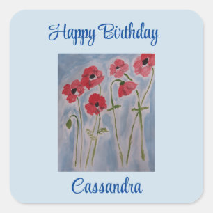 Wild Red Poppies zum Geburtstag Quadratischer Aufkleber