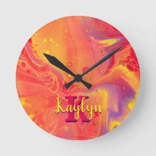 Wild Red Purple Acrylic Flow Art Runde Wanduhr
