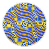 Wild Retro Muster Blau Gold Abstraktes Swirl Desig Keramikknauf (Vorderseite)