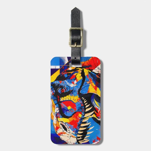 Wild Retro T-rex Dinosaur Fusion Gepäckanhänger (Vorderseite vertikal)