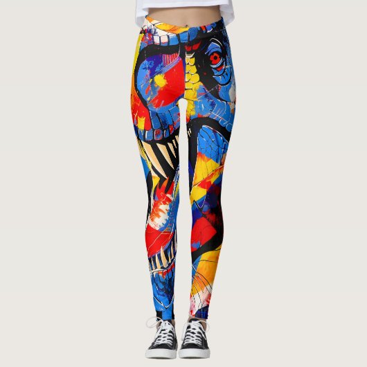 Wild Retro T-rex Dinosaur Fusion Leggings (Vorderseite)