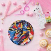 Wild Retro T-rex Dinosaur Fusion Pappteller (Party)