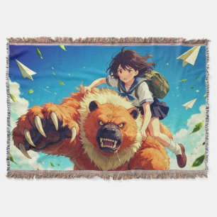 Wild Ride Anime-Mädchen reitet auf riesigem Bären Decke