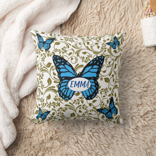 Wild Romantic Field Blue butterflies Kissen (Decke)