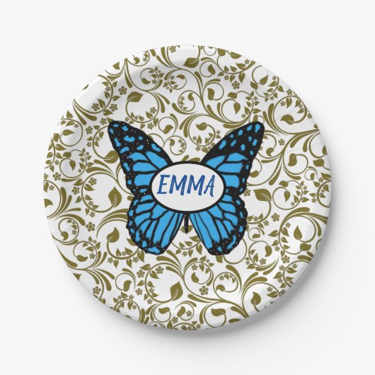 Wild Romantic Field Blue butterflies Pappteller (Vorderseite)