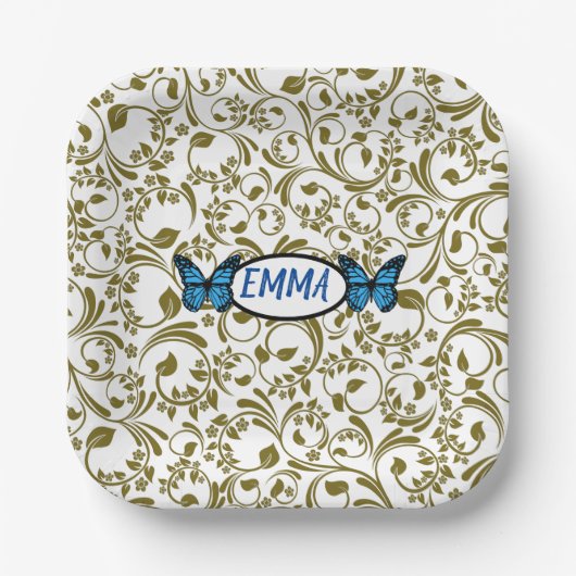 Wild Romantic Field Blue butterflies Pappteller (Vorderseite)