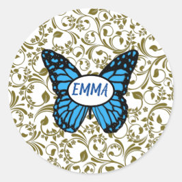 Wild Romantic Field Blue butterflies Runder Aufkleber