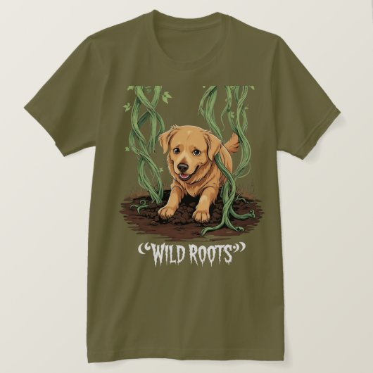 Wild Roots – Spooky Golden Retriever Garden Design T-Shirt (Design vorne)