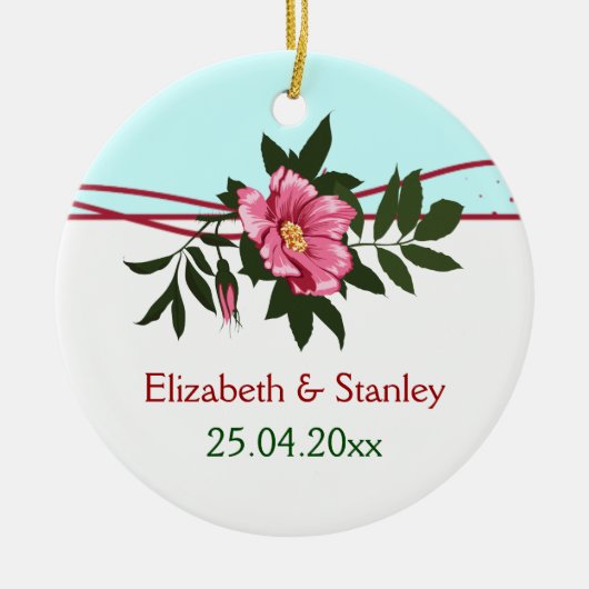 Wild-rosa-blühende Hochzeit Sake-Ornament Keramikornament (Vorne)